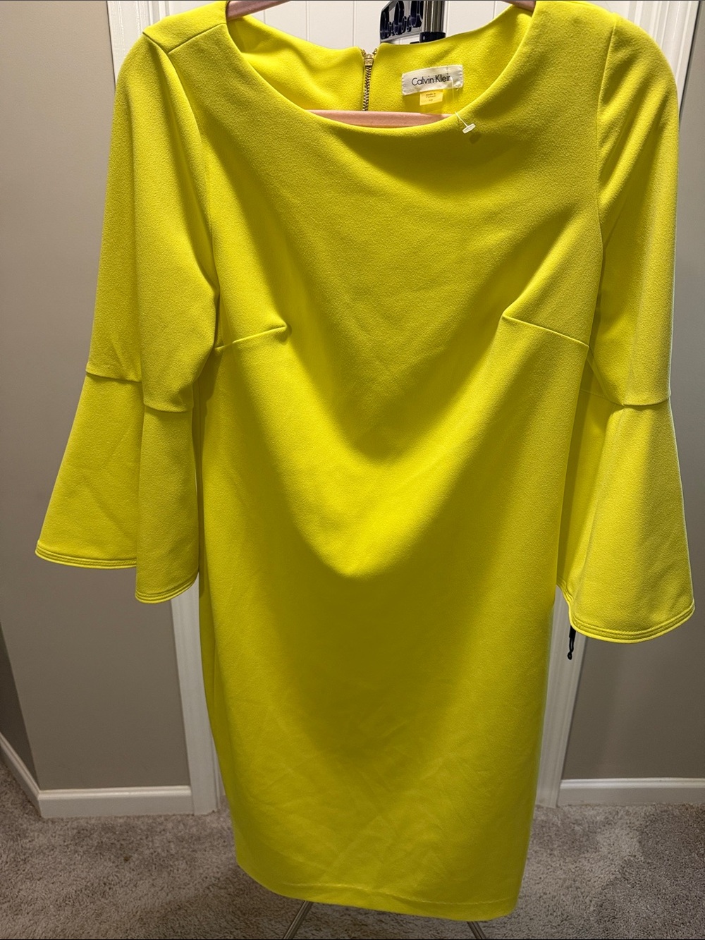 Calvin Klein Neon Yellow Bell-Sleeve Sheath Dress